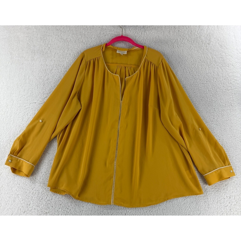 ModCloth Top Womens Plus Size 2X Yellow Long Sleeve V-Neck Pullover Lightweight